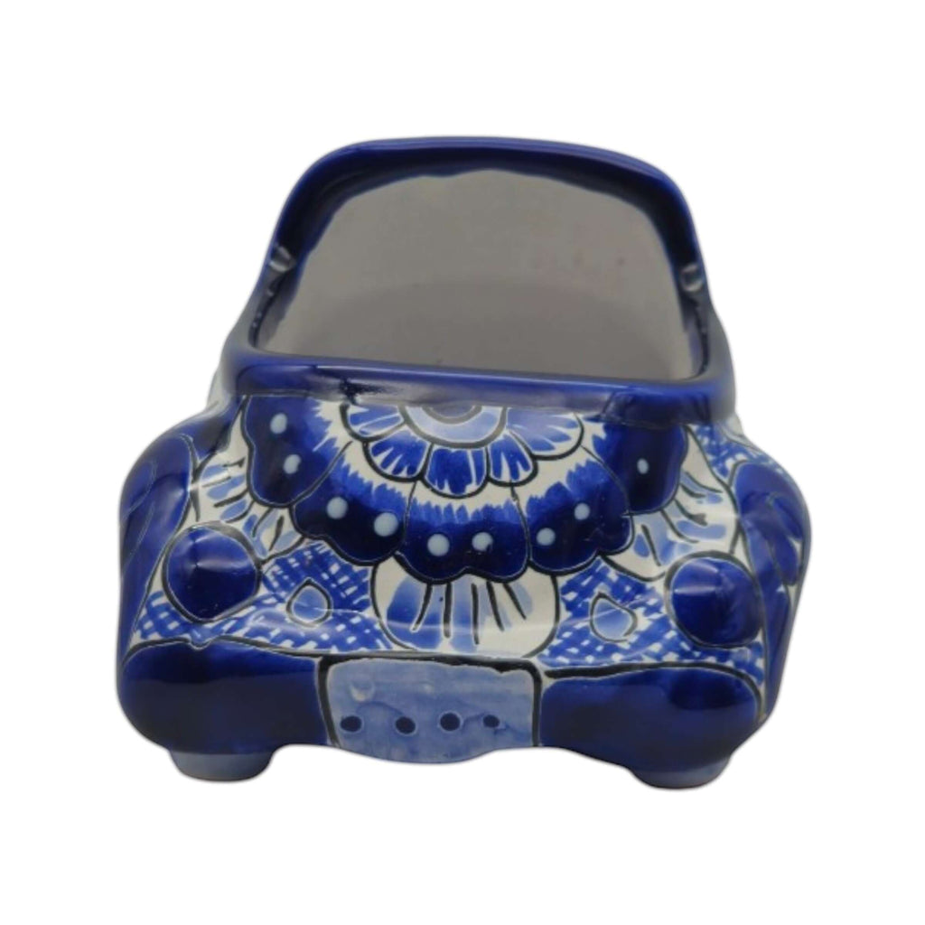 Small Talavera Car Planter | Blue & White Handmade Ceramic Pot