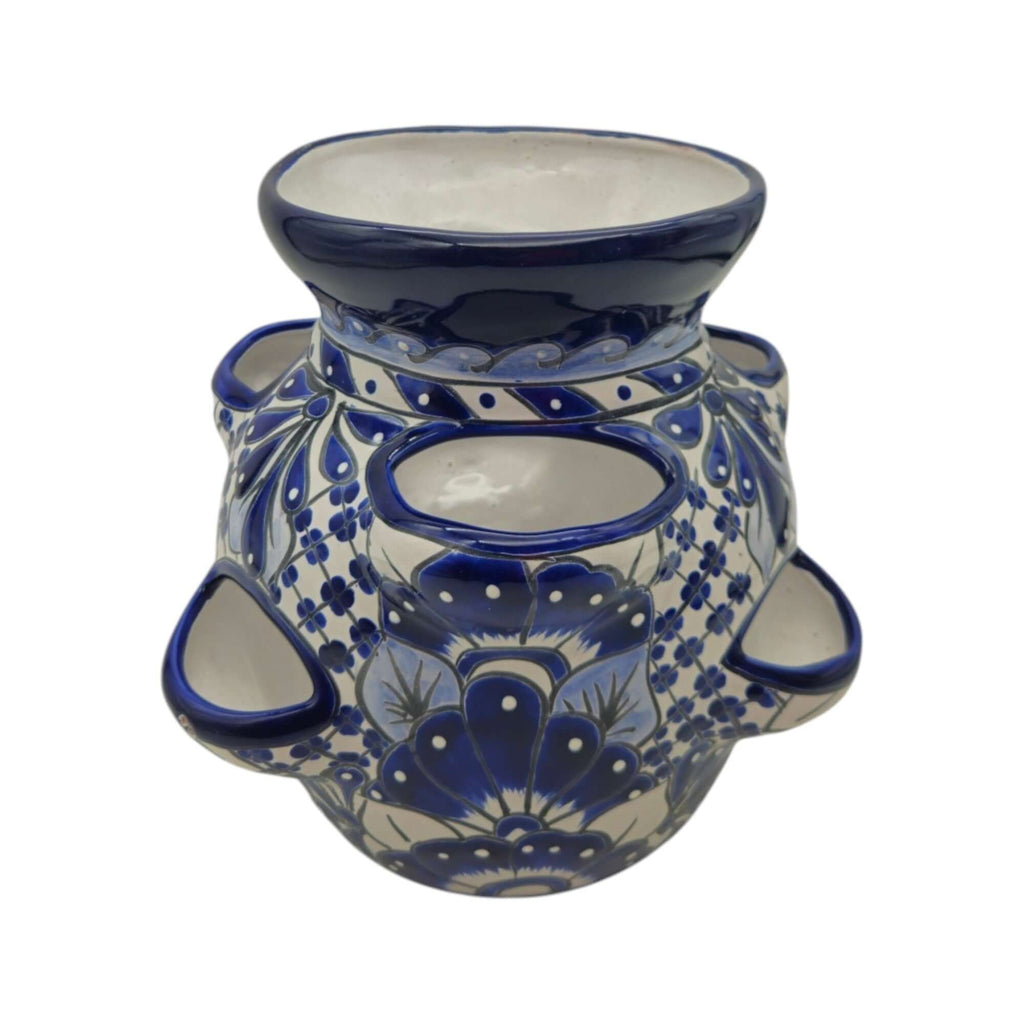 Blue & White Talavera Strawberry Planter | Handmade Mexican Pot