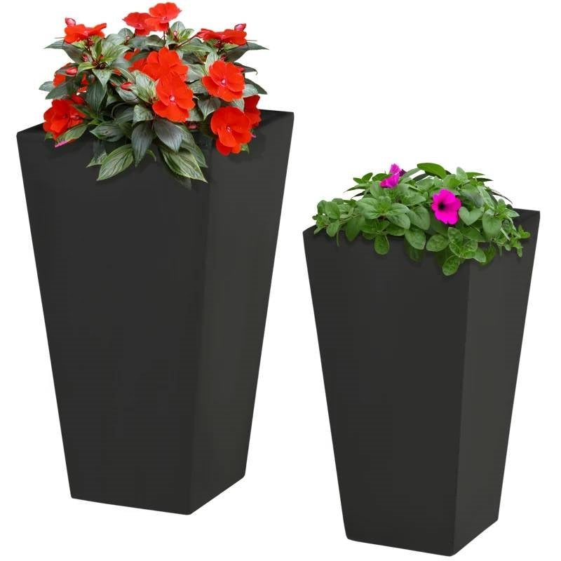 Modern Tall Black Outdoor Planters, Set of 2