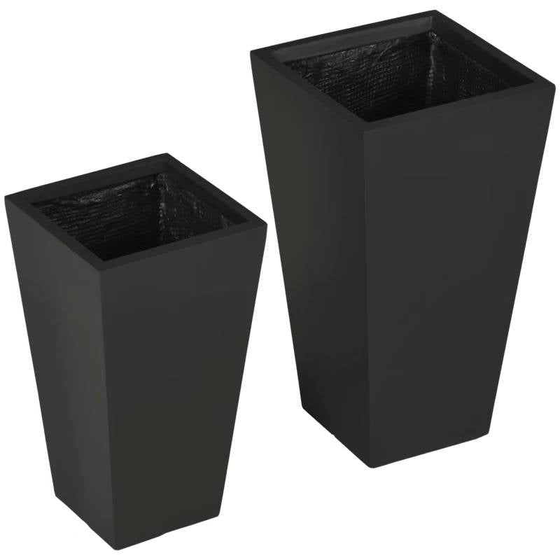 Modern Tall Black Outdoor Planters, Set of 2