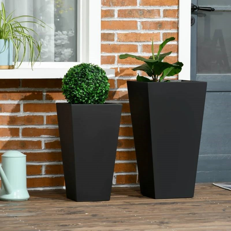 Modern Tall Black Outdoor Planters, Set of 2