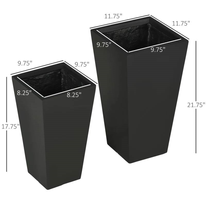 Modern Tall Black Outdoor Planters, Set of 2