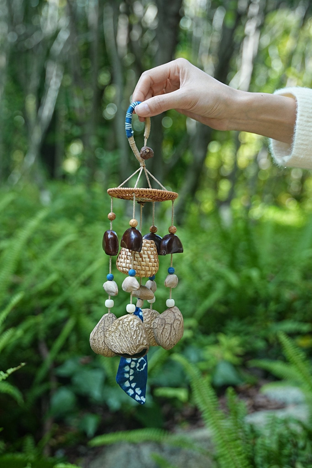 "Indigo Harvest" Rattan Shibori Seed Chime
