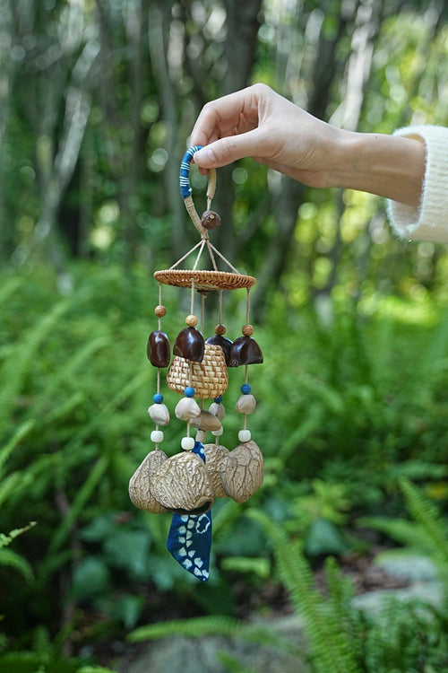 "Indigo Harvest" Rattan Shibori Seed Chime