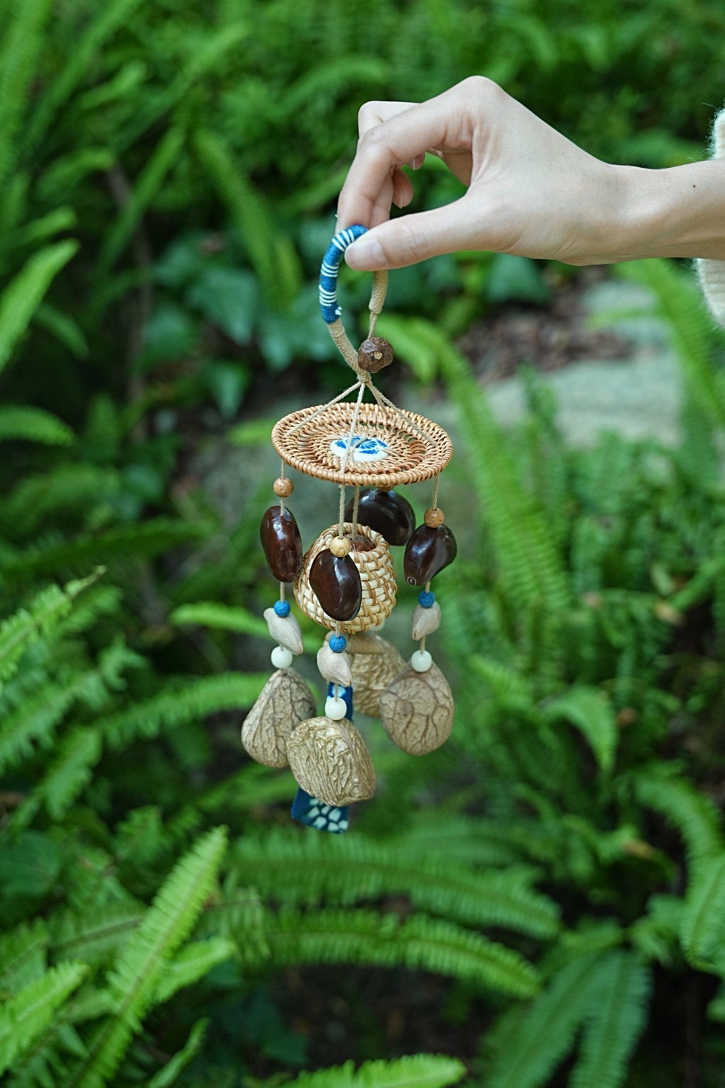 "Indigo Harvest" Rattan Shibori Seed Chime