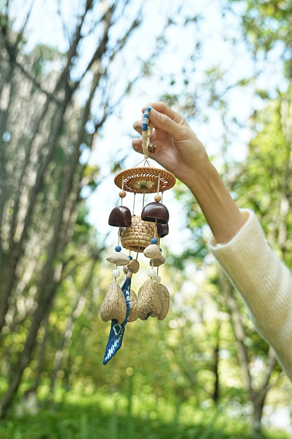"Indigo Harvest" Rattan Shibori Seed Chime