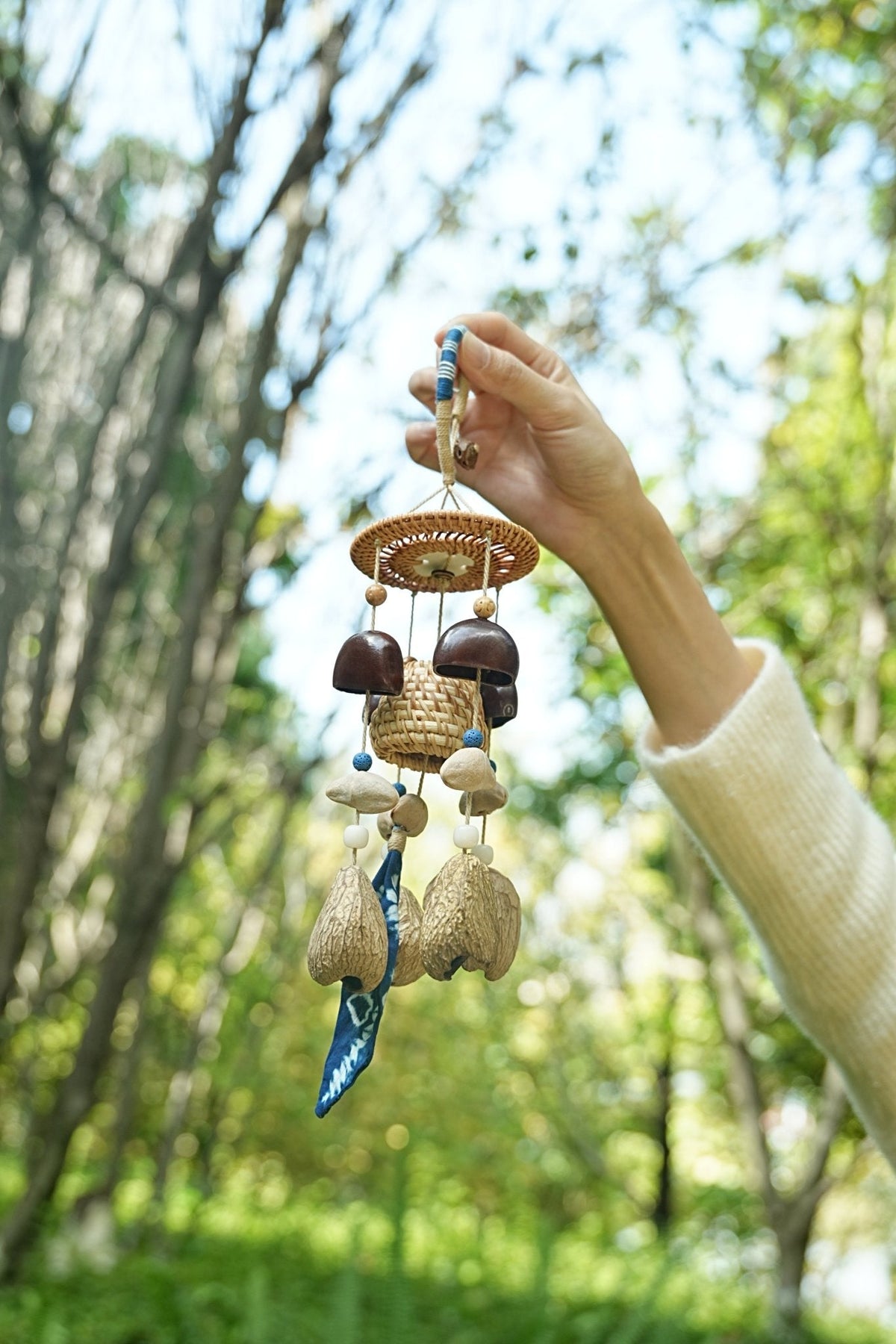 "Indigo Harvest" Rattan Shibori Seed Chime