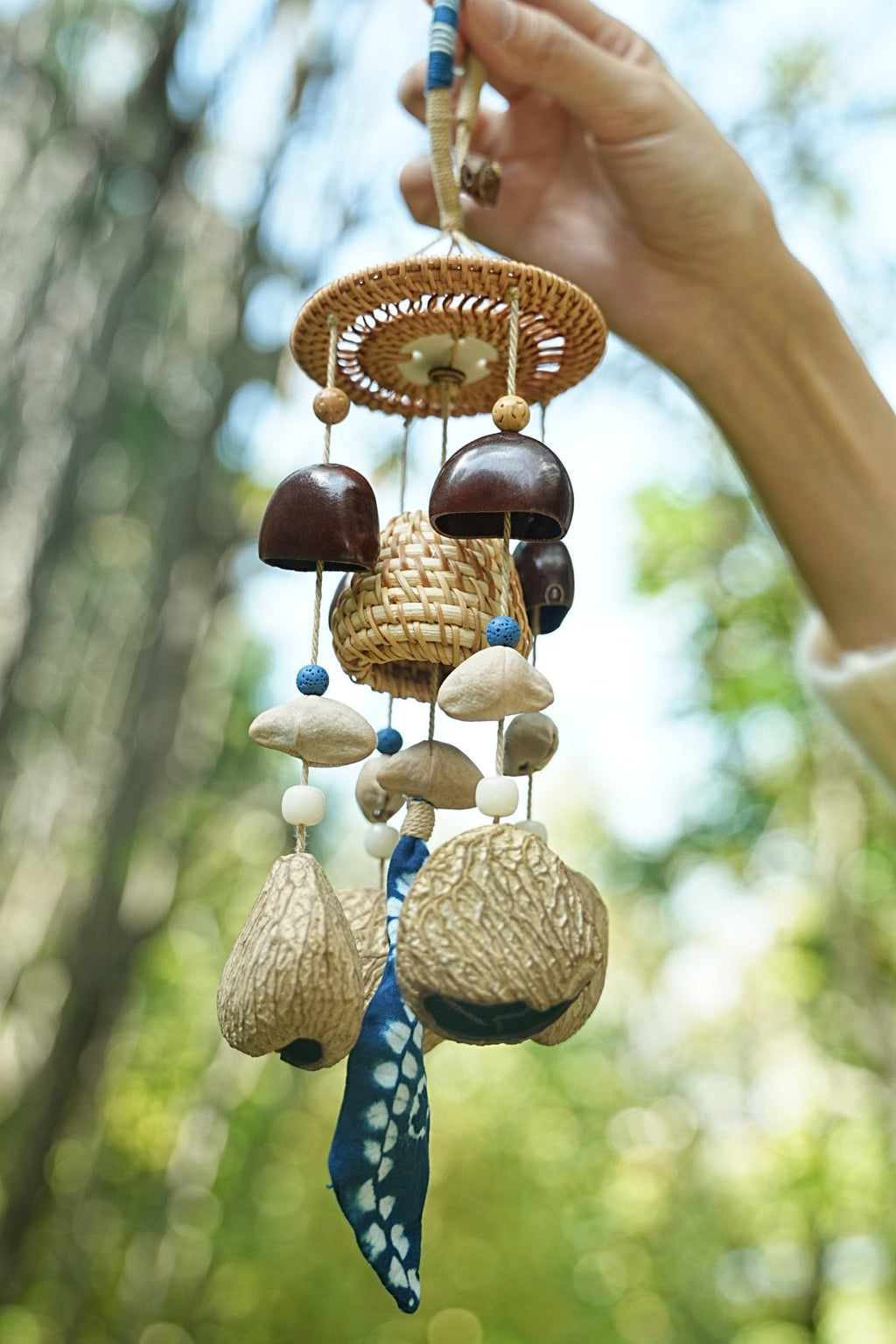 "Indigo Harvest" Rattan Shibori Seed Chime