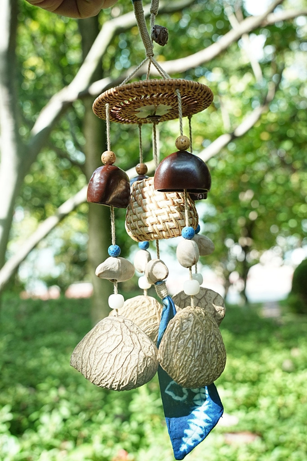 "Indigo Harvest" Rattan Shibori Seed Chime