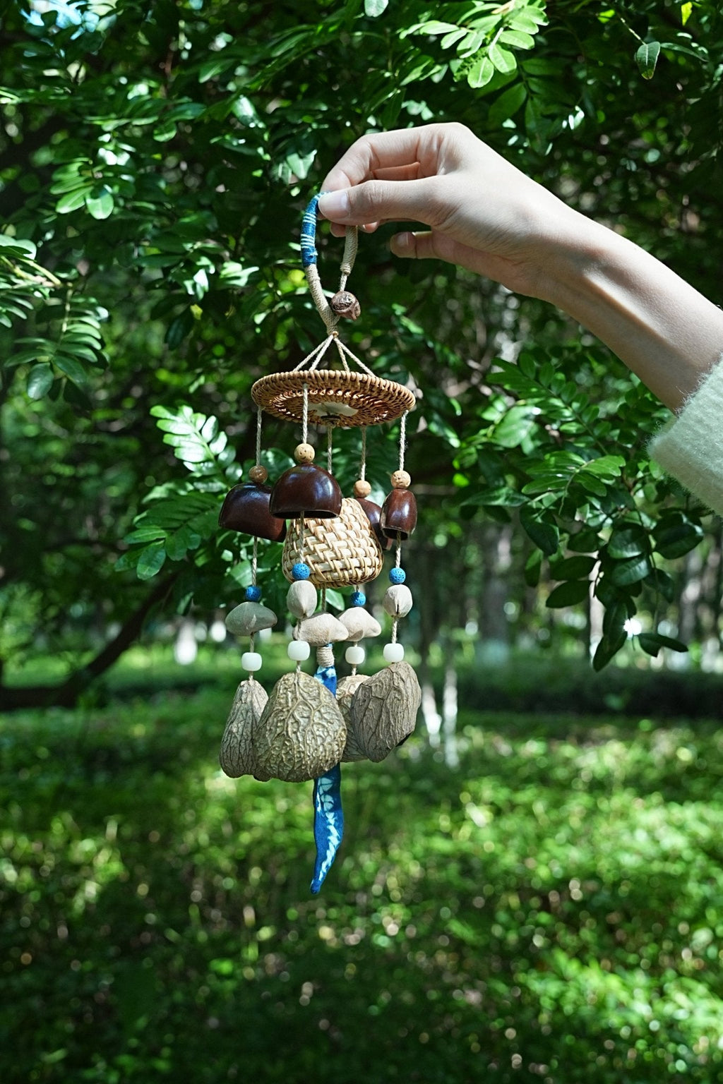 "Indigo Harvest" Rattan Shibori Seed Chime