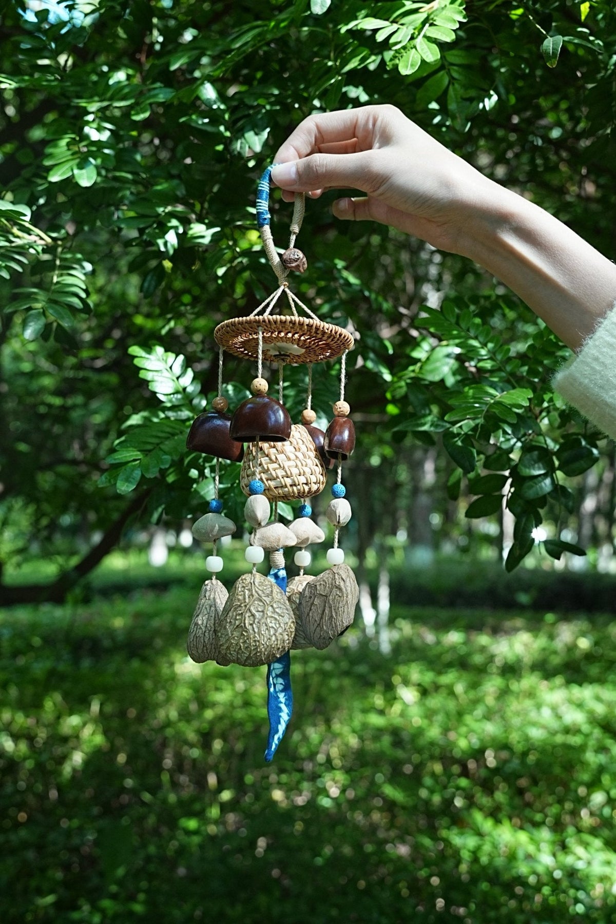 "Indigo Harvest" Rattan Shibori Seed Chime