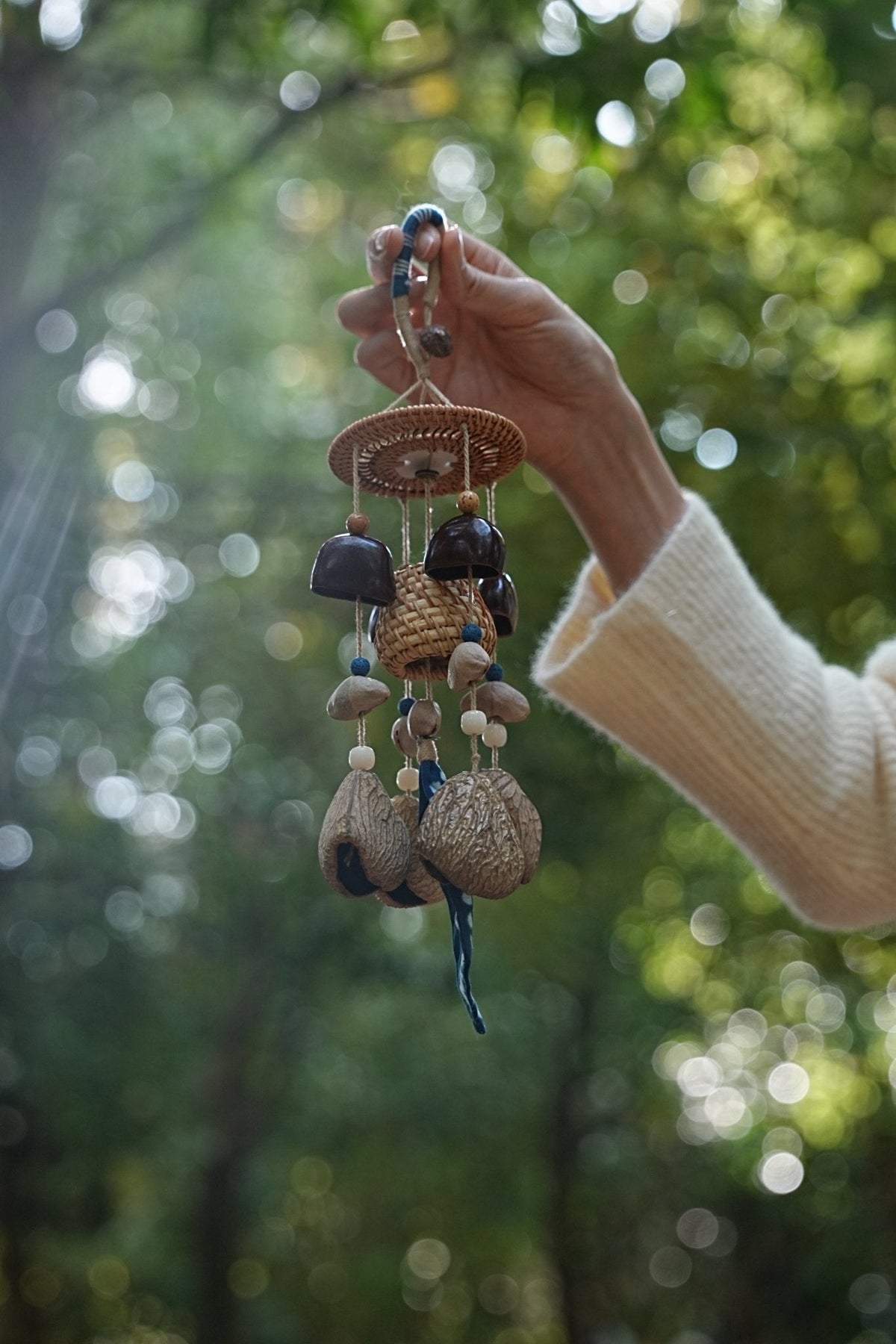 "Indigo Harvest" Rattan Shibori Seed Chime